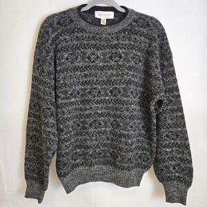 Vtg Brandini Wool Blend Geometric Pattern Sweater, Gray/Black, Size Medium